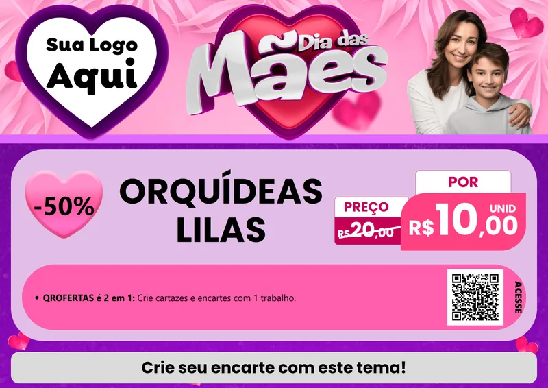 Modelo de Cartaz para Cartaz A4 Horizontal com o tema Dia das Mães para Floricultura e jardim