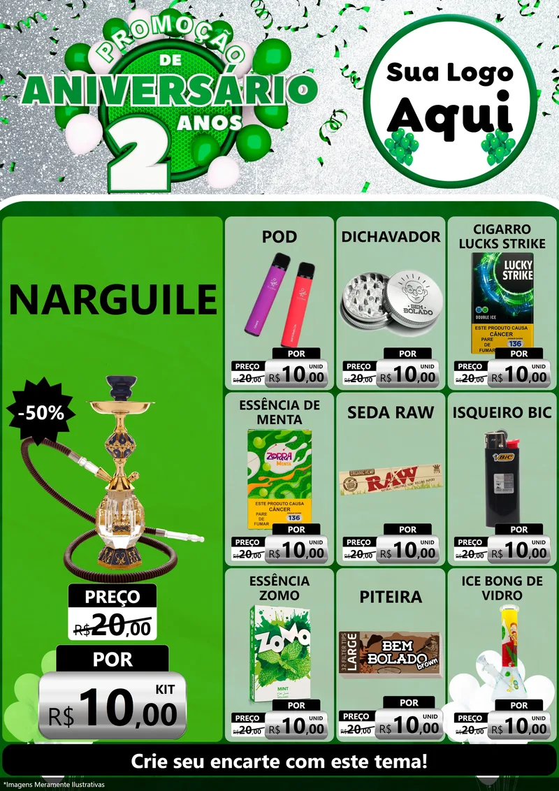 Modelo de Encarte para Encarte A4 Vertical com o tema Promoção de Aniversário - 2 Anos para Tabacaria