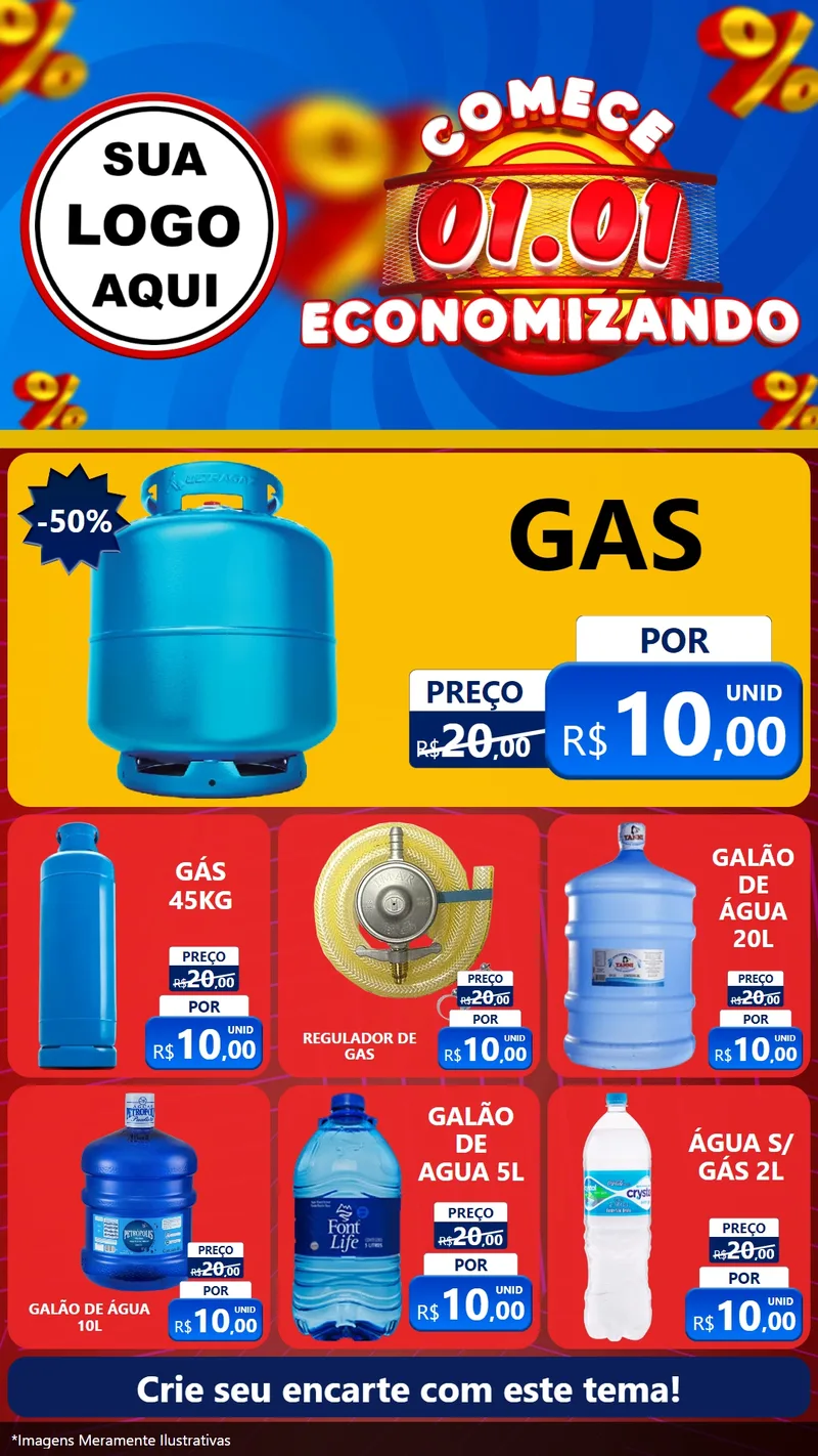 Modelo de Rede Social para Stories com o tema Comece 1º de Janeiro Economizando para Água e gás