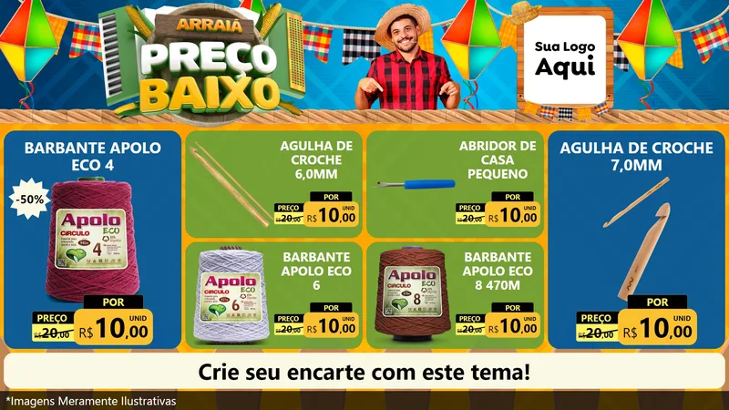 Modelo de TV para TV Horizontal com o tema Arraiá de Preço Baixo - Junina para Armarinho e Aviamentos