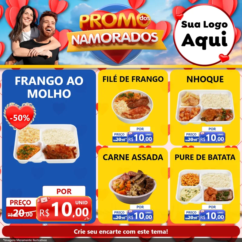 Modelo de Rede Social para Feed Facebook com o tema Promo dos Namorados para Restaurante
