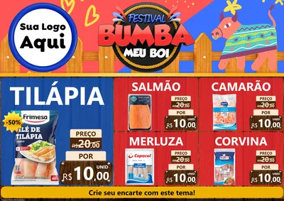 Modelo de Encarte para Encarte A4 Horizontal com o tema Festival Bumba Meu Boi para Peixaria
