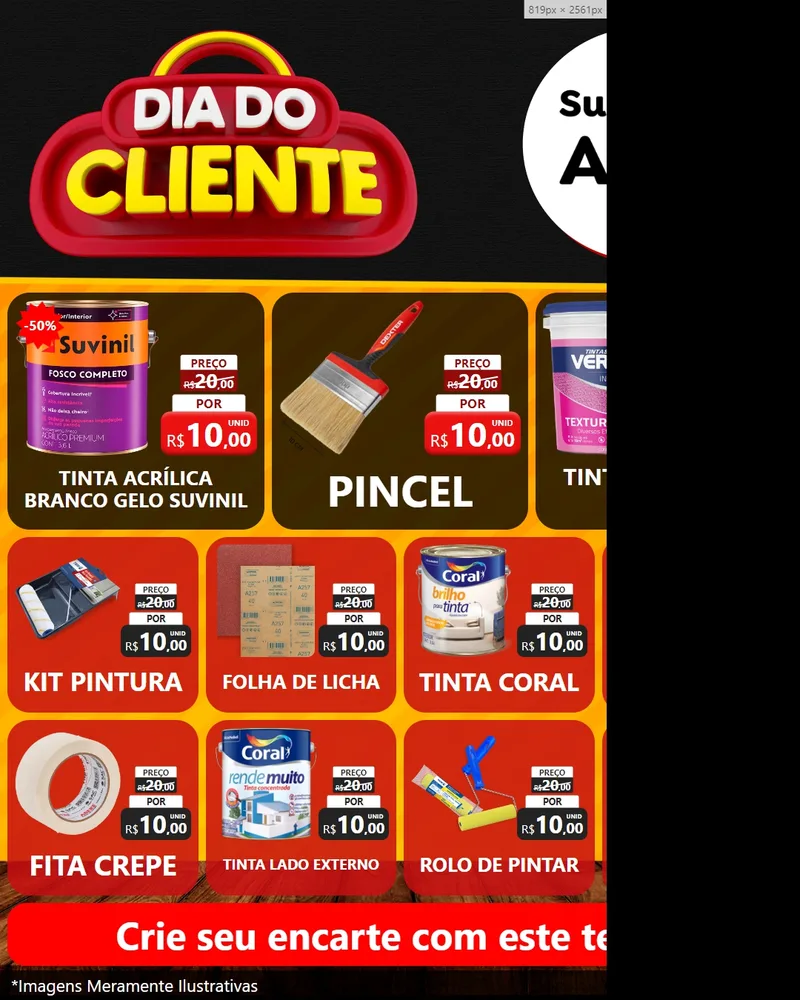 Modelo de Rede Social para Feed Instagram com o tema Dia do Cliente para Tintas e Ferramentas