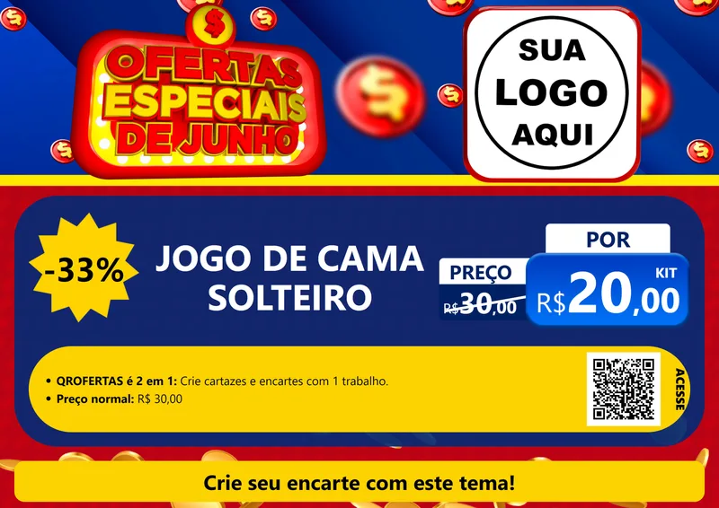 Modelo de Cartaz para Cartaz A4 Horizontal com o tema Ofertas Especiais de Junho para Cama, Mesa e Banho