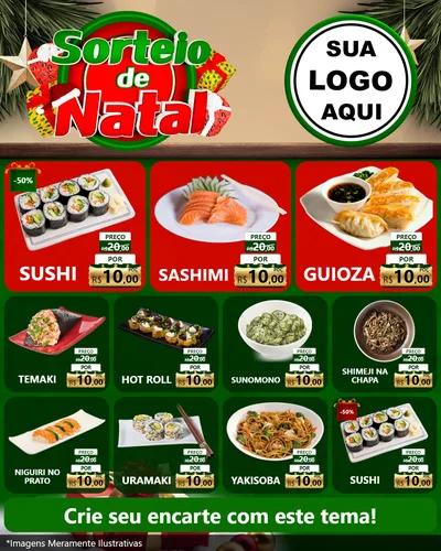 Modelo de Rede Social para Feed Instagram com o tema Sorteio de Natal para Comida japonesa