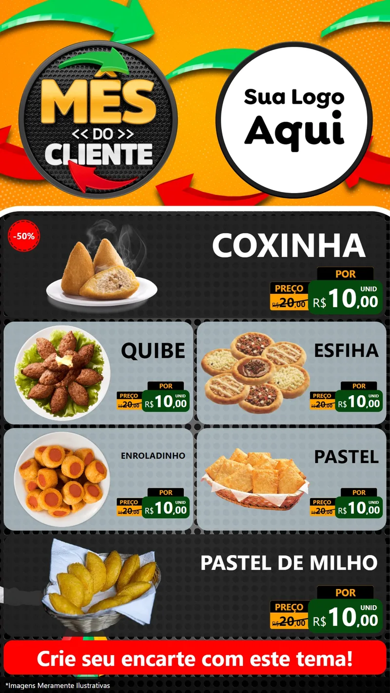 Modelo de TV para TV Vertical com o tema Mês do Cliente para Salgadaria