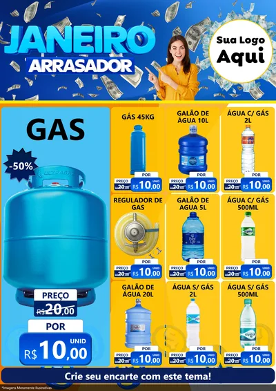 Modelo de Encarte para Encarte A4 Vertical com o tema Janeiro Arrasador para Água e gás