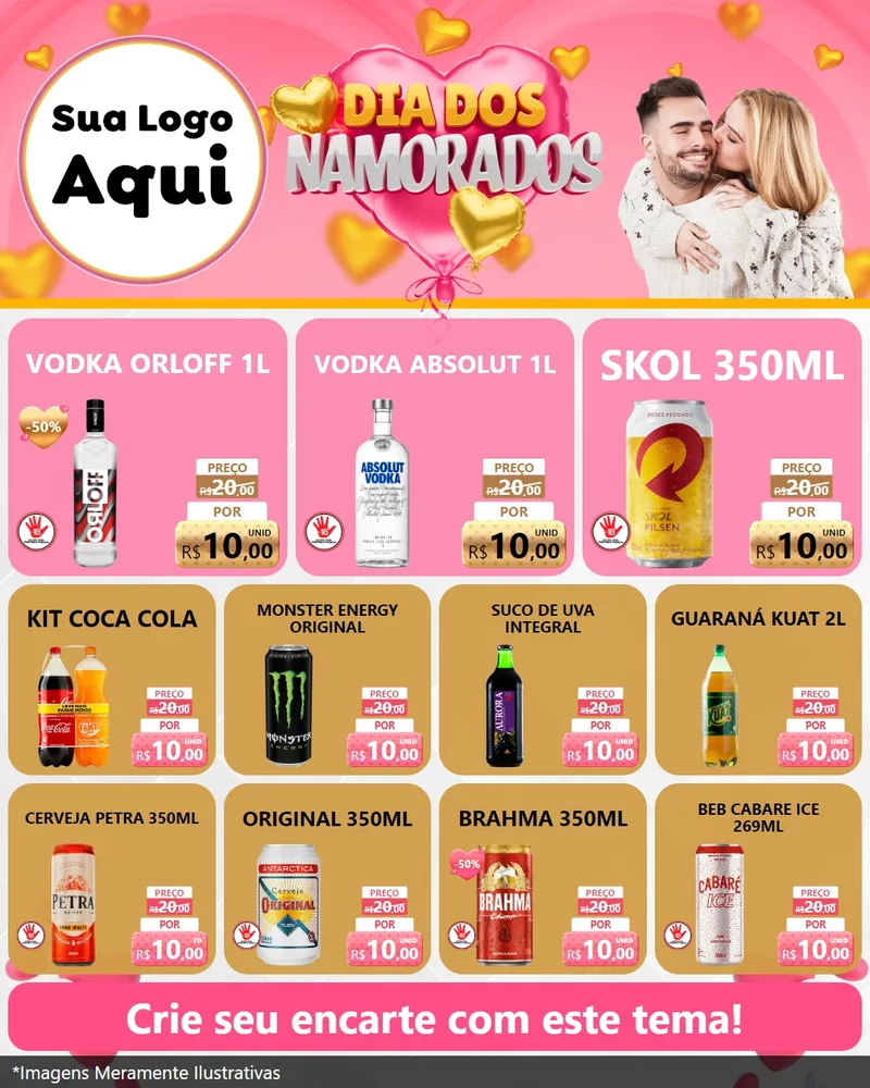 Modelo de Rede Social para Feed Instagram com o tema Dia dos Namorados para Distribuidora de bebidas