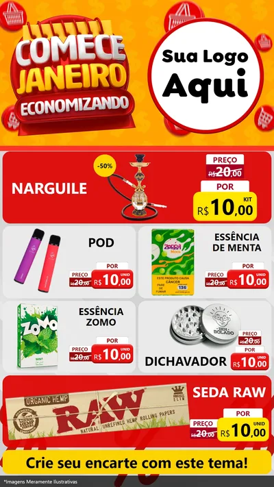 Modelo de TV para TV Vertical com o tema Comece Janeiro Economizando para Tabacaria