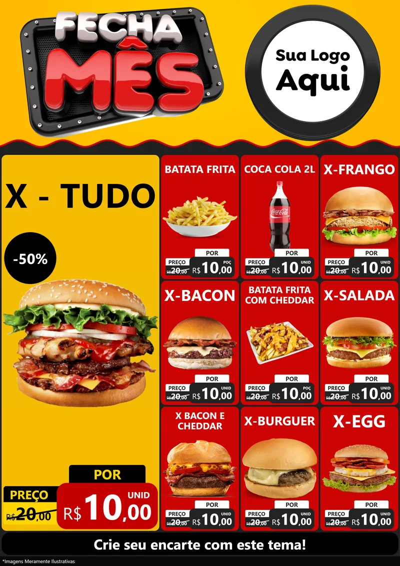 Modelo de Encarte para Encarte A4 Vertical com o tema Fecha Mês para Hamburgueria