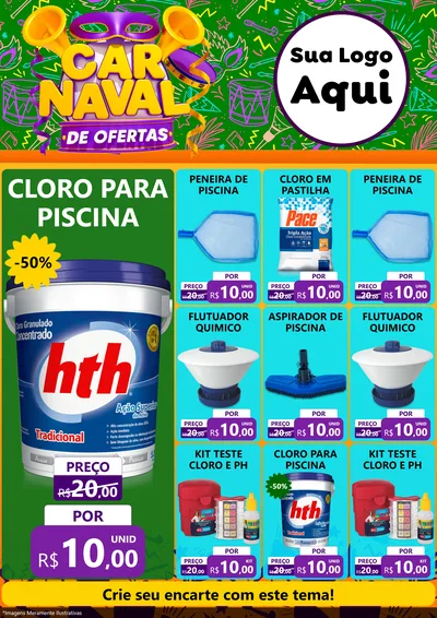 Modelo de Encarte para Encarte A4 Vertical com o tema Carnaval de Ofertas para Produtos para Piscina