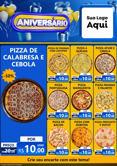 Modelo de Encarte para Encarte A4 Vertical com o tema Aniversário para Pizzaria