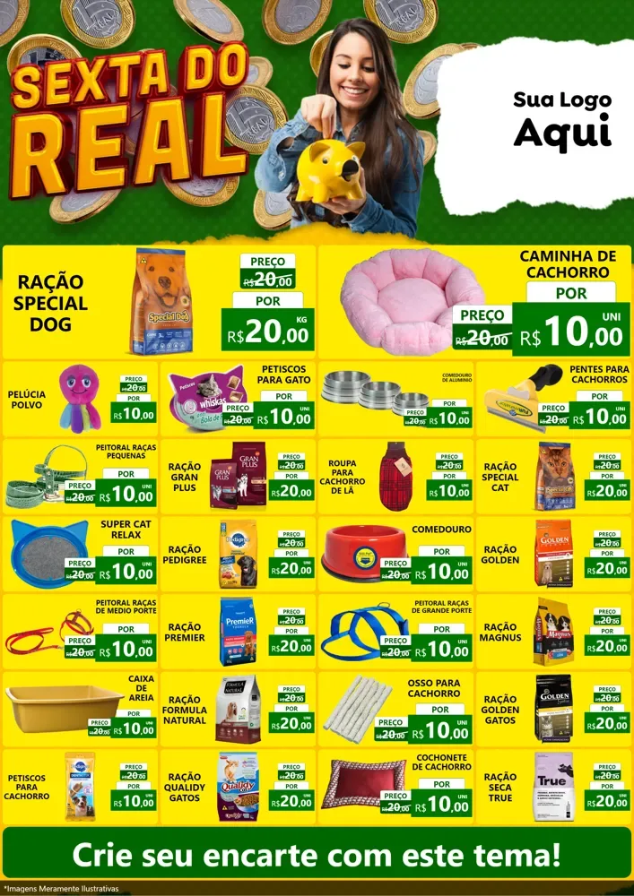 Modelo de Encarte para Encarte A4 Vertical com o tema Sexta do Real para Pet Shop