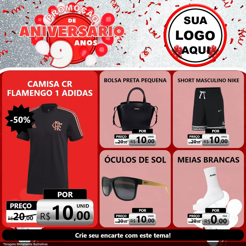 Modelo de Rede Social para Feed Facebook com o tema Promoção de Aniversário - 9 Anos para Roupas e acessórios