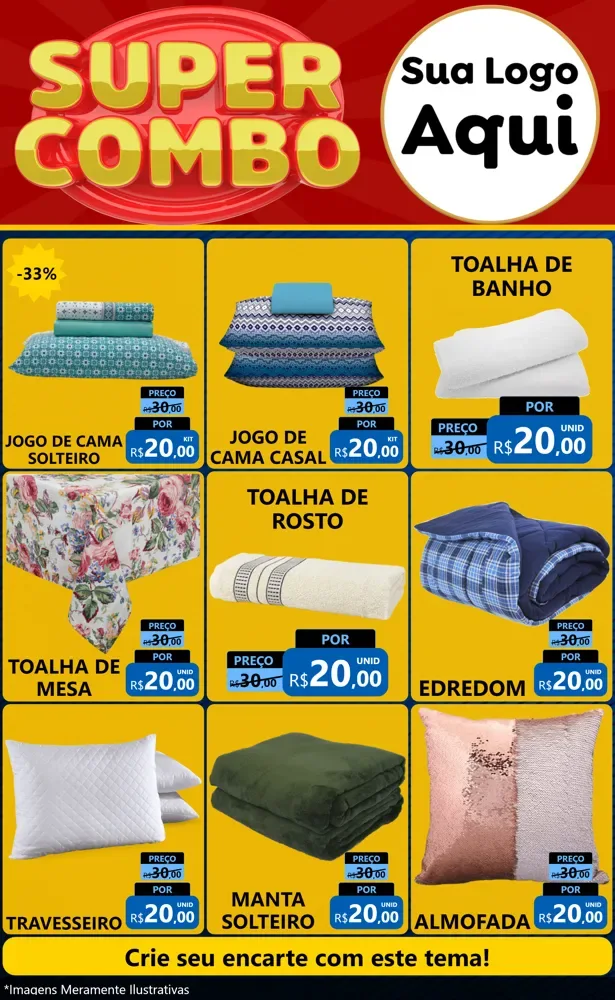 Modelo de Encarte para Encarte Grande com o tema Super Combo para Cama, Mesa e Banho