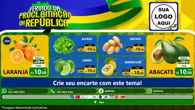 Modelo de TV para TV Horizontal com o tema Feriado da Proclamação da República para Hortifrúti