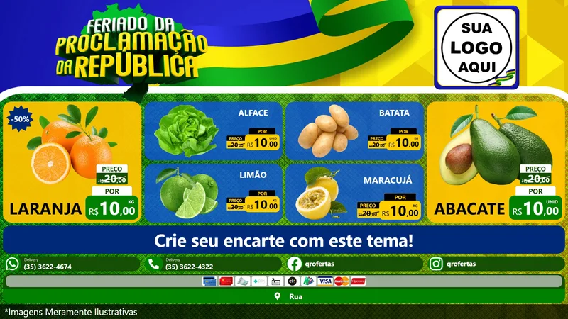 Modelo de TV para TV Horizontal com o tema Feriado da Proclamação da República para Hortifrúti