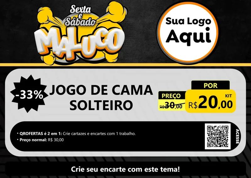 Modelo de Cartaz para Cartaz A4 Horizontal com o tema Sexta e Sábado Maluco para Cama, Mesa e Banho