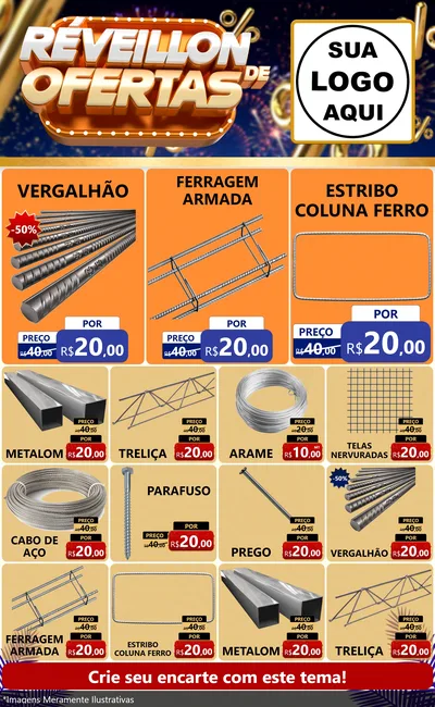 Modelo de Encarte para Encarte Grande com o tema Réveillon de Ofertas para Ferragens