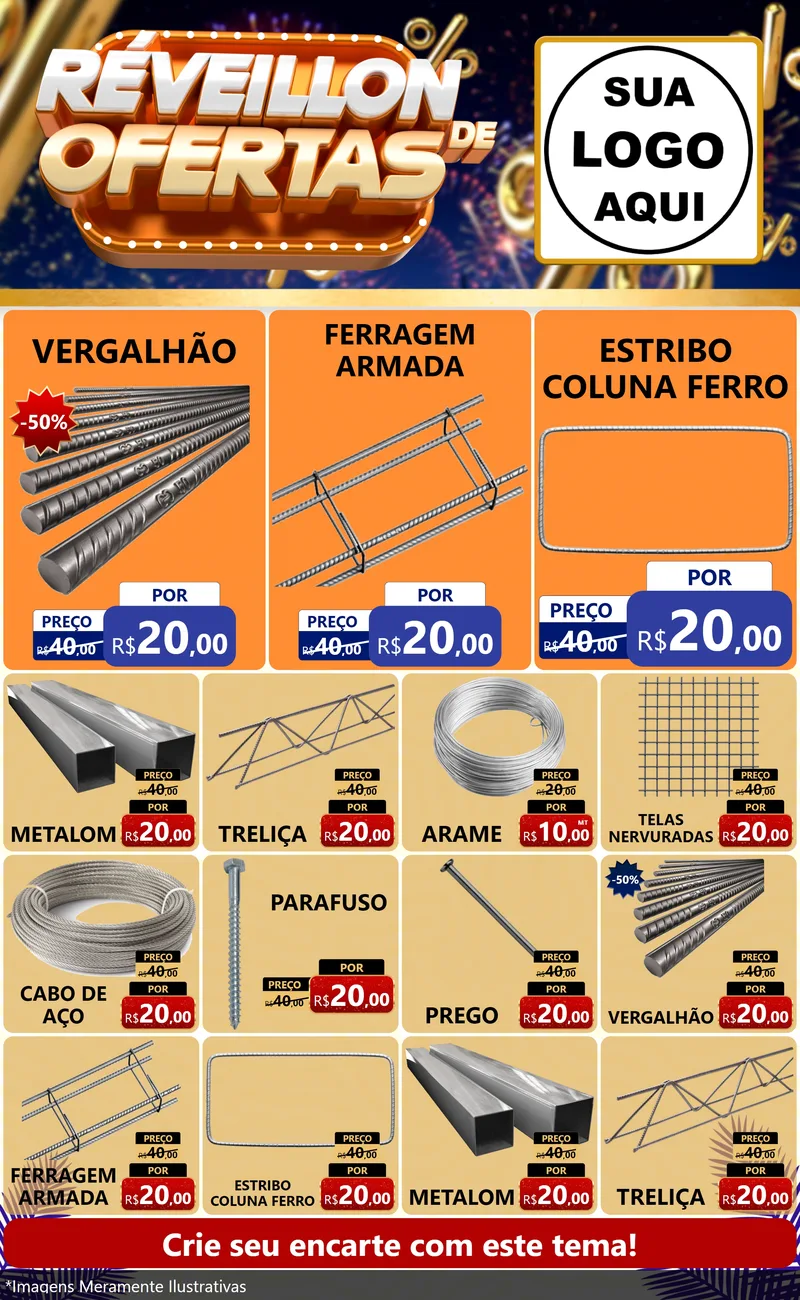 Modelo de Encarte para Encarte Grande com o tema Réveillon de Ofertas para Ferragens