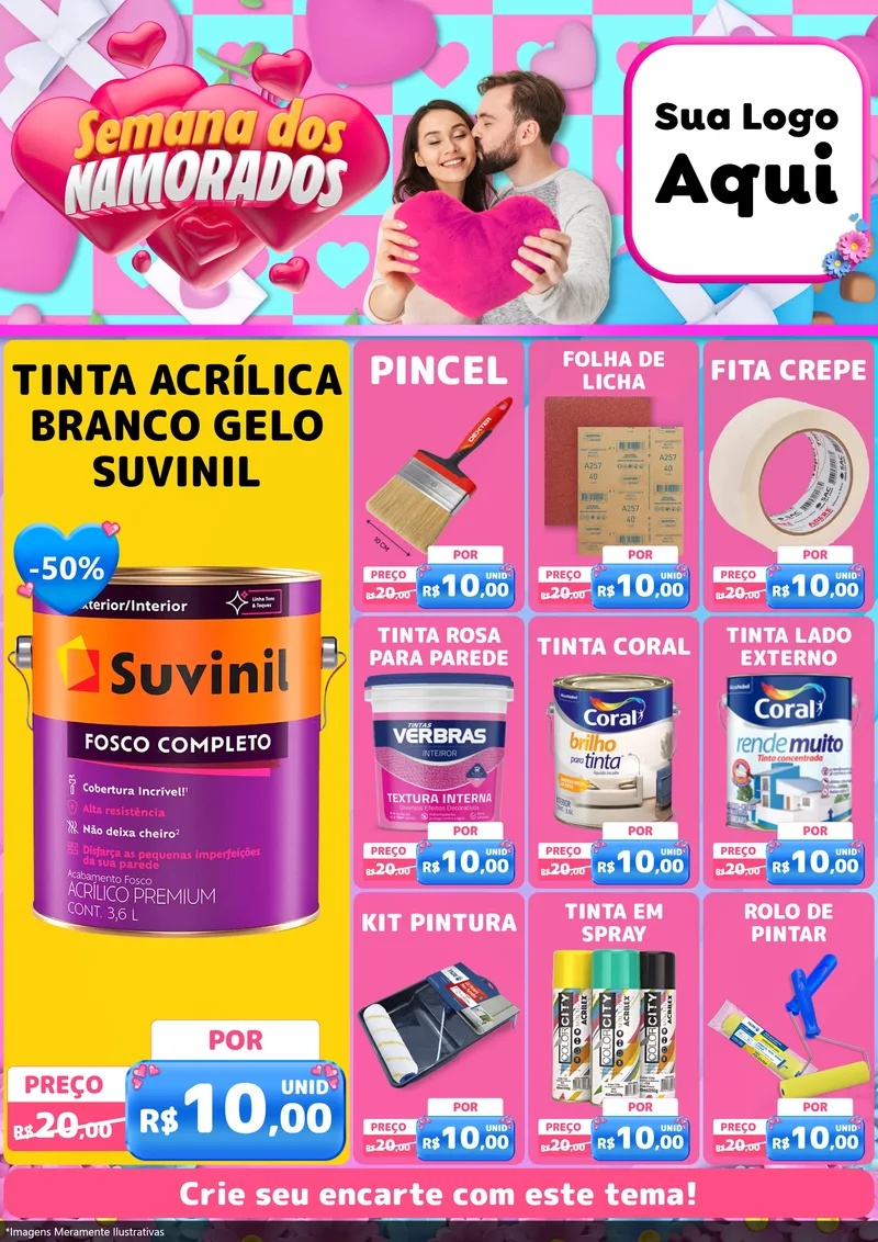Modelo de Encarte para Encarte A4 Vertical com o tema Semana dos Namorados para Tintas e Ferramentas