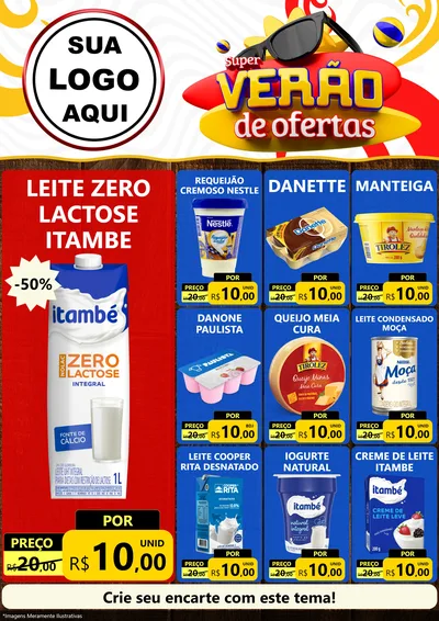 Modelo de Encarte para Encarte A4 Vertical com o tema Super Verão de Ofertas para Frios e Laticínios