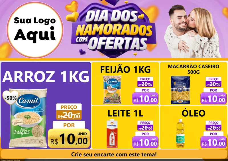 Modelo de Encarte para Encarte A4 Horizontal com o tema Dia Dos Namorados Com Ofertas para Supermercado