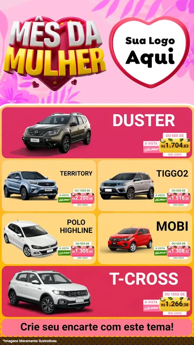 Modelo de TV para TV Vertical com o tema Mês da Mulher para Concessionaria de Carros