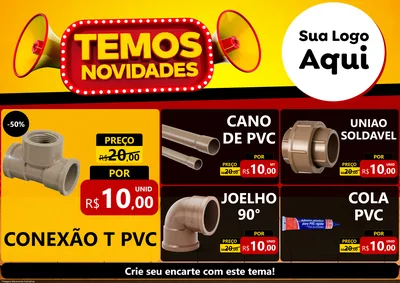 Modelo de Encarte para Encarte A4 Horizontal com o tema Temos Novidades para Tubos e conexões