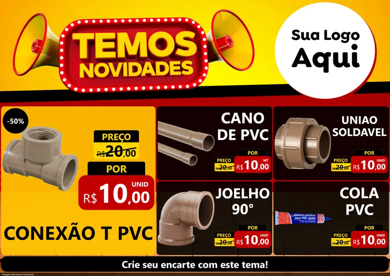 Modelo de Encarte para Encarte A4 Horizontal com o tema Temos Novidades para Tubos e conexões