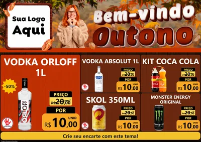 Modelo de Encarte para Encarte A4 Horizontal com o tema Bem-vindo Outono para Distribuidora de bebidas