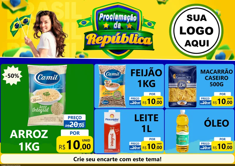 Modelo de Encarte para Encarte A4 Horizontal com o tema Proclamação da República para Supermercado
