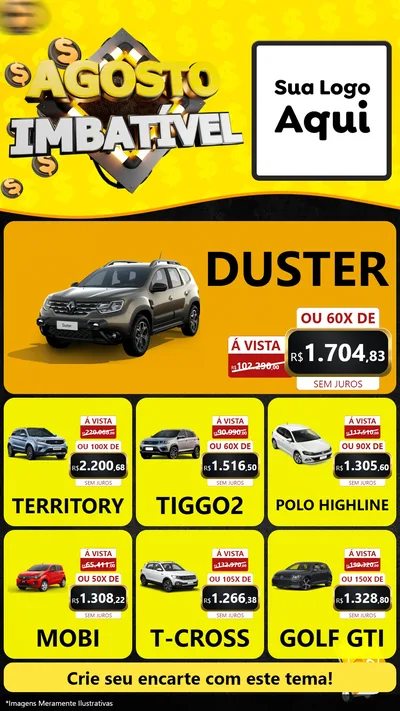 Modelo de Rede Social para Stories com o tema Agosto Imbatível para Concessionaria de Carros