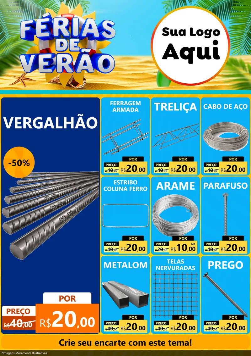 Modelo de Encarte para Encarte A4 Vertical com o tema Férias de Verão para Ferragens
