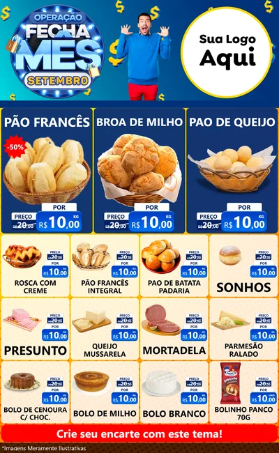 Modelo de Encarte para Encarte Grande com o tema Operação Fecha Mês Setembro para Padaria