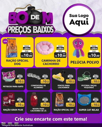 Modelo de Rede Social para Feed Instagram com o tema Boom de Preços Baixos para Pet Shop