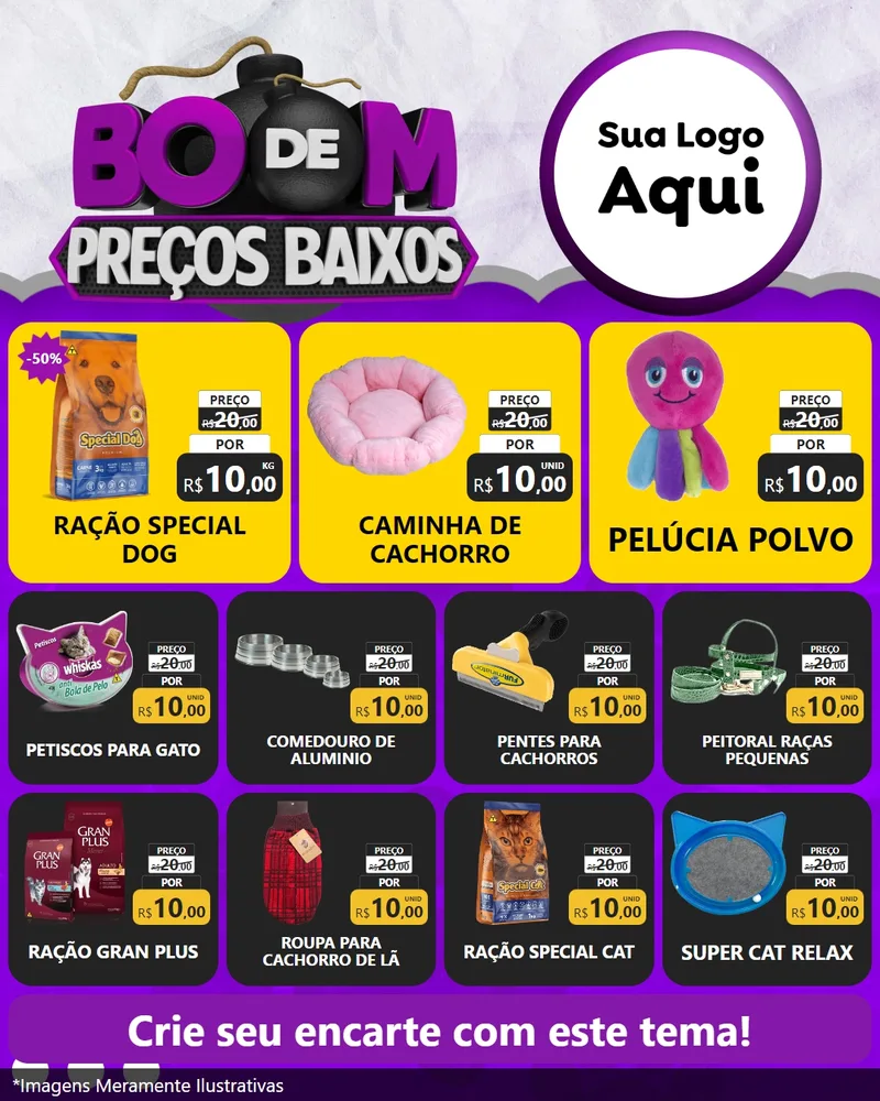 Modelo de Rede Social para Feed Instagram com o tema Boom de Preços Baixos para Pet Shop
