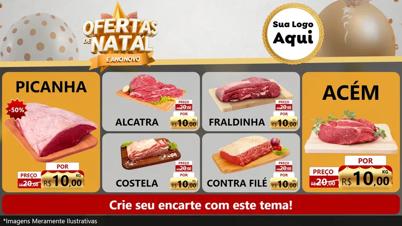 Modelo de TV para TV Horizontal com o tema Ofertas De Natal E Ano Novo para Açougue