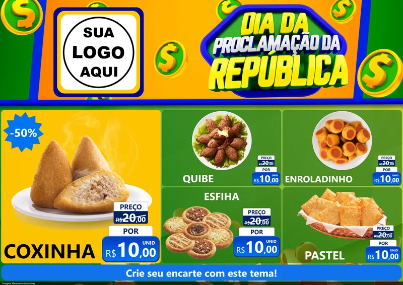 Modelo de Encarte para Encarte A4 Horizontal com o tema Dia Da Proclamação da República para Salgadaria