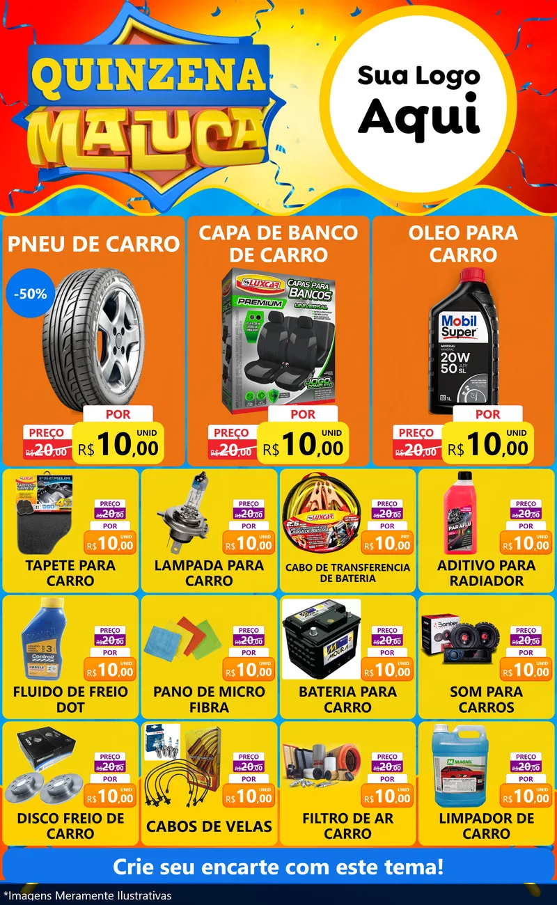 Modelo de Encarte para Encarte Grande com o tema Quinzena Maluca para Auto peças