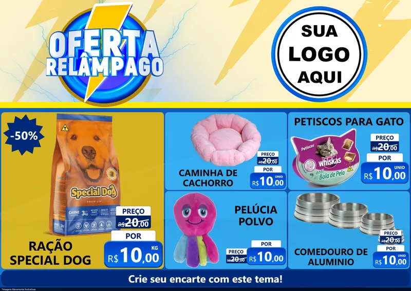 Modelo de Encarte para Encarte A4 Horizontal com o tema Oferta Relâmpago para Pet Shop