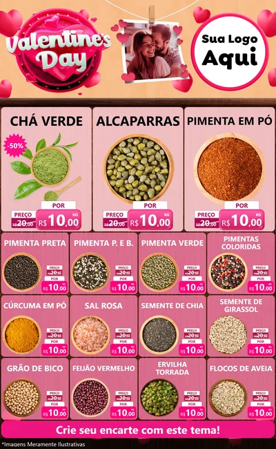 Modelo de Encarte para Encarte Grande com o tema Valentine's Day para Produtos Naturais
