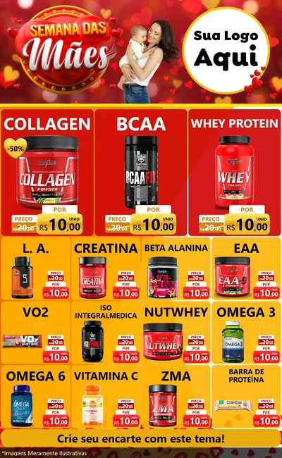 Modelo de Encarte para Encarte Grande com o tema Semana das Mães para Suplementos alimentares