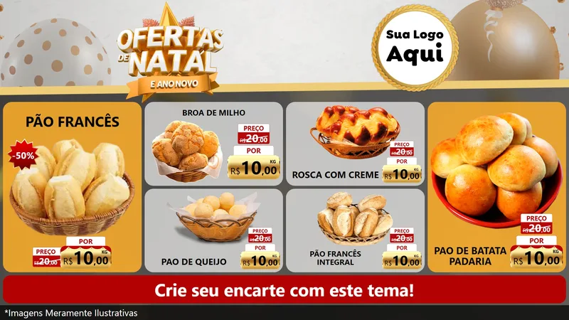 Modelo de TV para TV Horizontal com o tema Ofertas De Natal E Ano Novo para Padaria