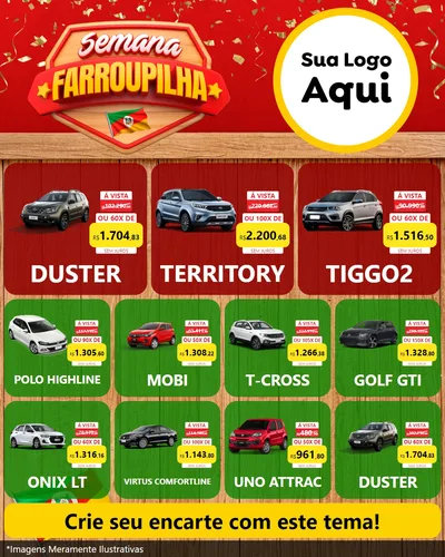 Modelo de Rede Social para Feed Instagram com o tema Semana Farroupilha para Concessionaria de Carros
