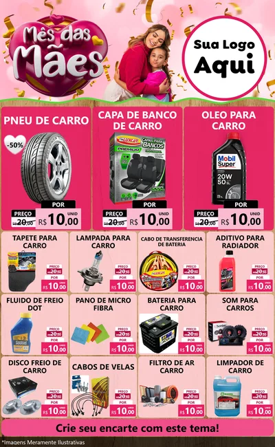 Modelo de Encarte para Encarte Grande com o tema Mês das Mães para Auto peças