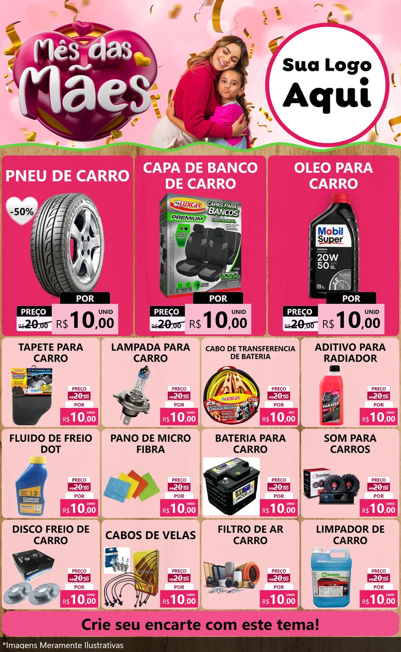 Modelo de Encarte para Encarte Grande com o tema Mês das Mães para Auto peças