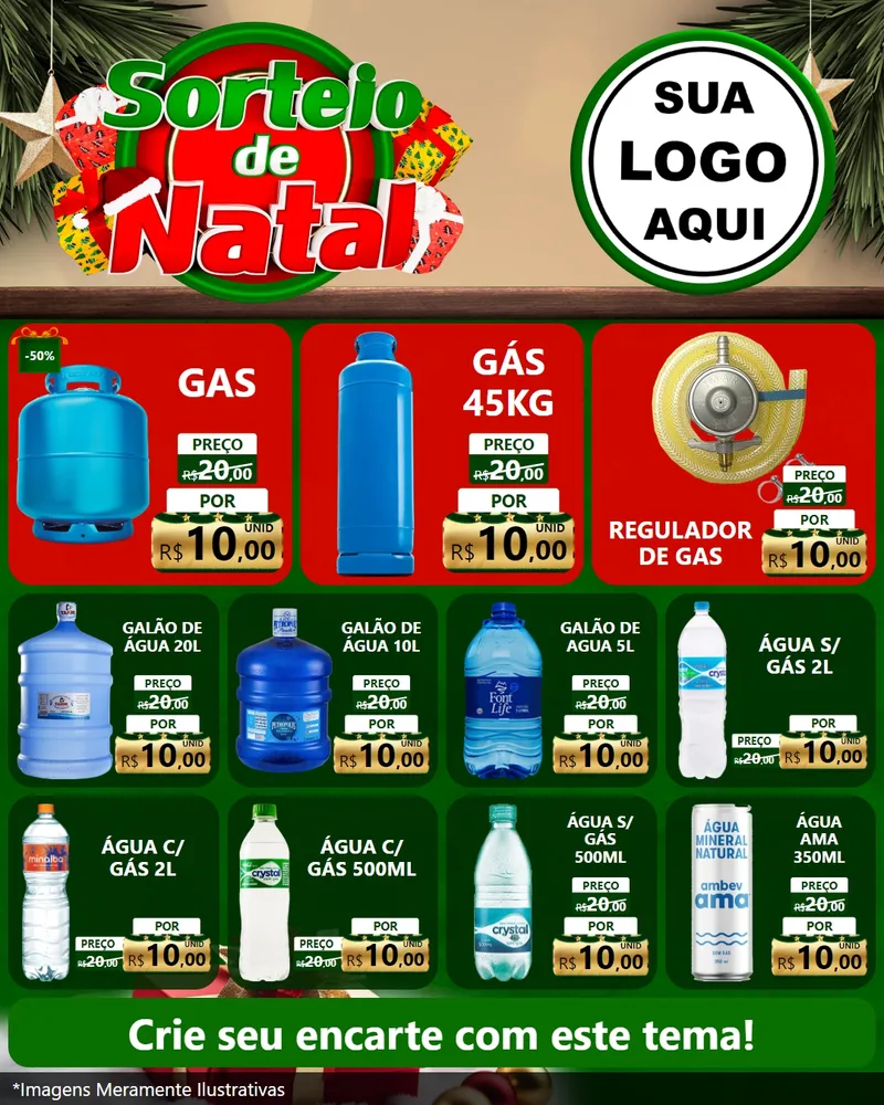 Modelo de Rede Social para Feed Instagram com o tema Sorteio de Natal para Água e gás