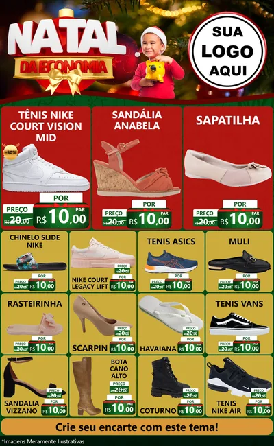 Modelo de Encarte para Encarte Grande com o tema Natal da Economia para Calçados