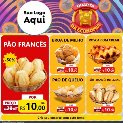 Modelo de Rede Social para Feed Facebook com o tema Quarta da Economia para Padaria